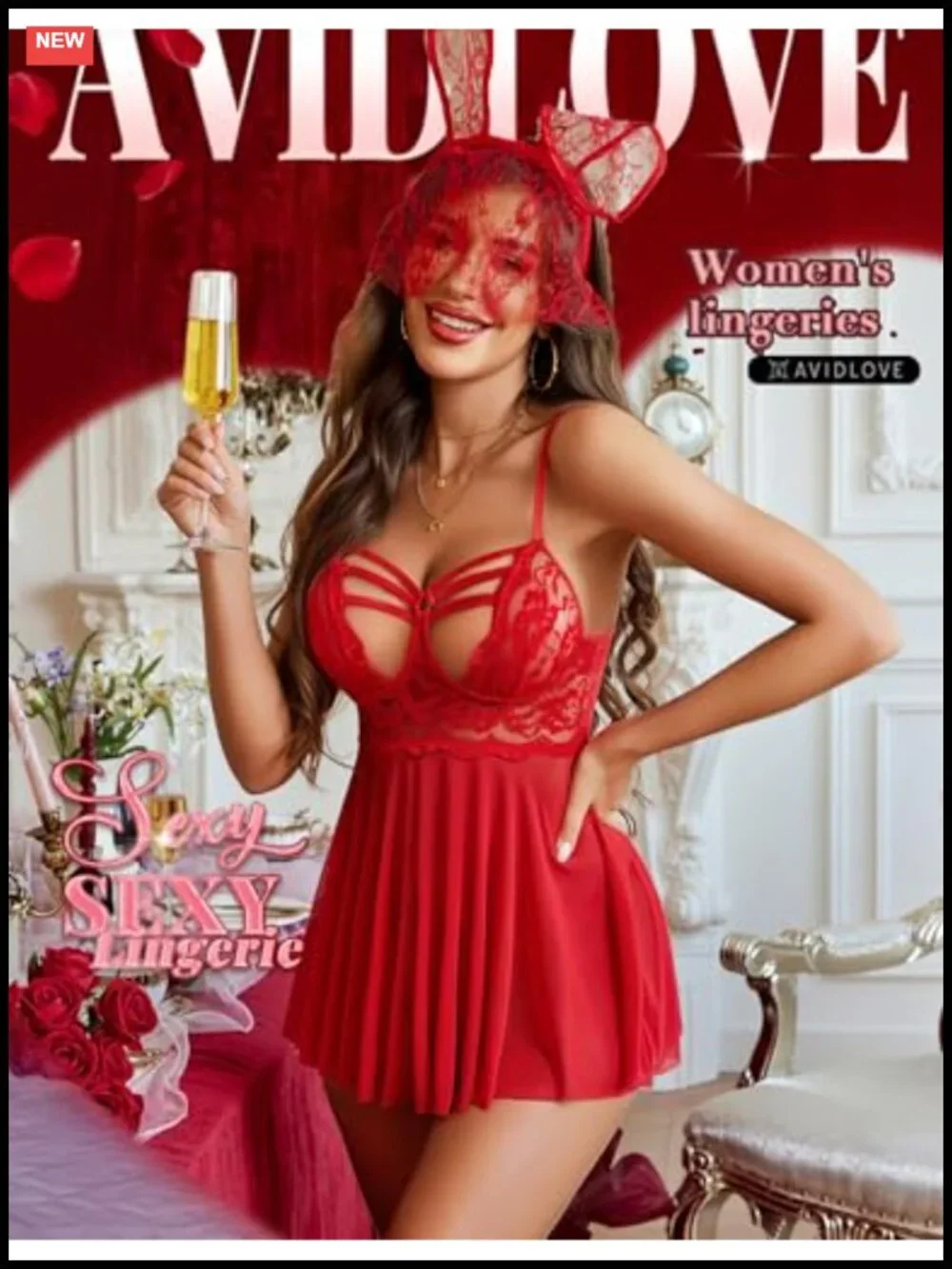 Sheer Mesh V Neck Lace Babydoll Chemise Nightgown with Thong